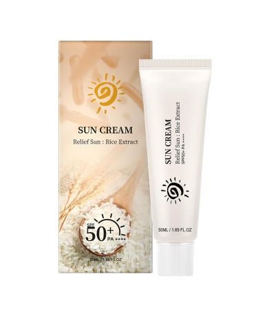 Sunscreen SPF 50 Rice Sun Cream SPF 50 PA+++ SPF 50 Suncream With Rice Extracts Moisturizing Sun cream For Body And Face Strong UVA & UVB Protetion Non Greasy Lightweight 50ML
