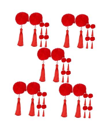 FRCOLOR 15 Pairs Tassel Hair Ball Hair Clip Chinese Hair Accessories Chinese Style Barrettes Hair Accessories Hair Pin Tassel Fur Ball Artificial Fur The Flowers Red Girl Child