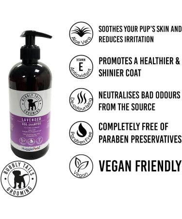 HugglePets Bubbly Tails Lavender 2 in 1 Shampoo Conditioner for Dogs 500ml | Fragrant Grooming Clean Fresh-Smelling Pups | No Paraben Preservatives and Vegan Friendly Lavender 2 in 1 Shampoo 500ml - Buy Online on GoSupps.com