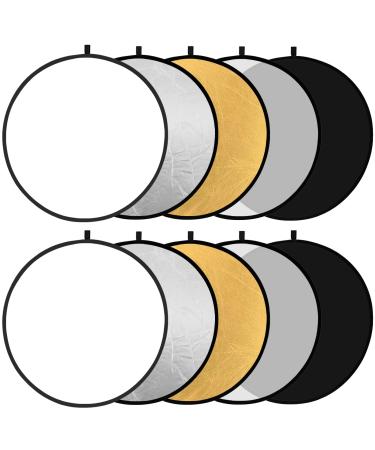Obeamiu 2 Pack 43 Inch Lighting Reflector 5-in-1 Collapsible Multi-Disc Light Reflector with Bag Reflector for Photo Studio Photography Outdoor Lighting Translucent Silver Gold White Black