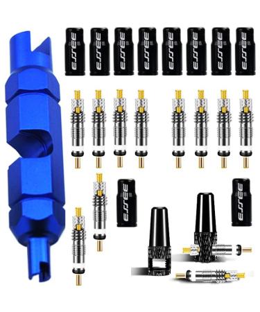 10Pieces Presta Valve Core,12Pieces Alloy Presta Valve Caps with Alloy Valve Core Remover Tool for Tubeless Road MTB Bike, Stan's, Vittoria, Continental, Kenda and More Black