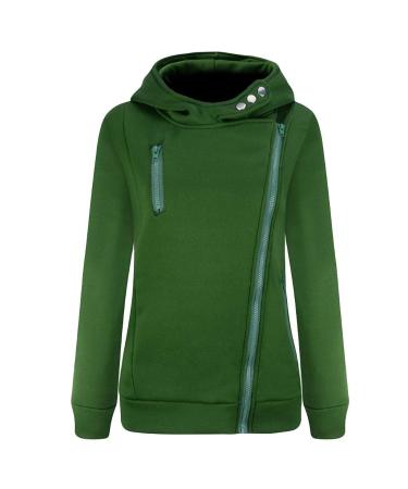 Bigfanshu Women's Sweatshirts Casual Zipper Patchwork Hooded Autumn Winter Warm Long Sleeve Loose Pullover Green