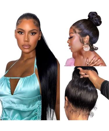 Straight Full Lace Human Hair Wigs 180 Density Glueless Lace Frontal Wigs Human Hair Wigs For Black Women Transparent Hd 13x6 Lace Front Wigs Human Hair Can Be Make High Ponytail Like 360 Lace Front Wigs Human Hair 24 In...