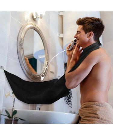 ZAWARA Mens Shave Beard Cape Carrier Haircut Apron Facial Clean Bib Clipping Catcher with Sucker Black