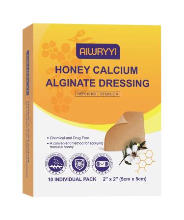 Pack of 10 Honey Calcium Alginate Dressing 2 x2 Honey Wound Patches with Calcium Fast Healing Honey Pads for Bedsores Surgical Wound Diabetic Foot Ulcers Burns and Skin Tears