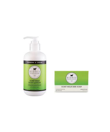 Dionis Goat Milk Skincare Verbena & Cream Scented Lotion (8.5oz) and Hand & Body Bar Soap (6oz) Bundle - Made in USA - Cruelty Free and Paraben Free Formula