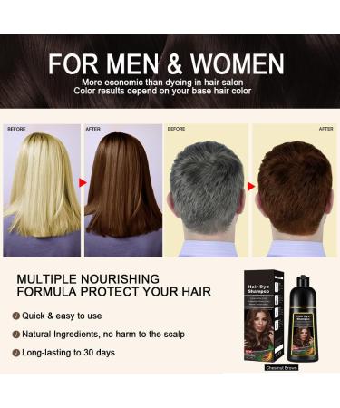Brown Hair Coloring Shampoo 3-IN-1 Gray Hair Coloring Shampoo Nourishing and Tinting Brown Hair for Men and Women in 10-15 Mins(Chestunt Brown) - Buy Online on GoSupps.com