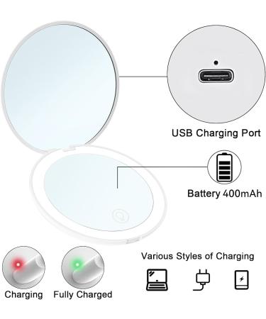 Diane Travel Mirror with Light 1x/10x Compact Magnifying Mirror Handheld 2-Sided Pocket Mirror Led Small Makeup Mirror for Purses Mirror for Handbag Round USB Charging 3.5in (White) - Buy Online on GoSupps.com