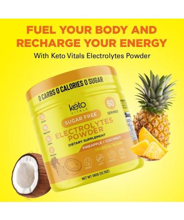 Keto Vitals Electrolytes Powder - Sugar Free Keto Electrolytes Powder with Potassium Magnesium Sodium & Calcium - No Sugar Electrolyte Drink Mix & Hydration Powder 60 Servings Pineapple Coconut - Buy Online on GoSupps.com