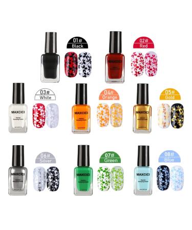 8ML Solid Color Nail Art Stamping Polish Set - 8 Colors Including White, Black, Golden, Silver - For Image Print Manicure - Nail Plate Printing - Buy Online on GoSupps.com