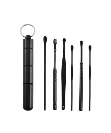 Ear Pick Ear Wax Removal Kit Professional Ear Cleansing Tool Set Premium Stainless Steel Curette Ear Cleaner Adults and Kids with Storage Box and Cleaning Brush 6-in-1 Ear Cleaning Tool Set Black