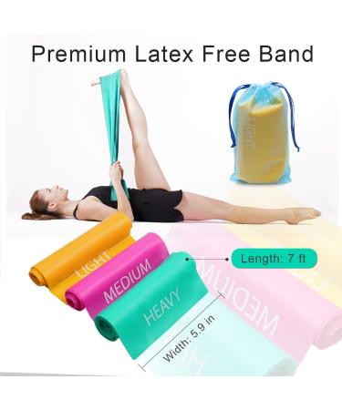 Coolrunner 7FT Elastic Flat Exercise Band Set - Latex Free Resistance Bands for Pilates Gym & Yoga - Includes Carry Bag - Green Yellow & Rose Red - Buy Online on GoSupps.com
