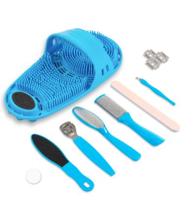 Kibhous Shower Foot Scrubber and Pedicure Kit 11 in 1 Pedicure Tool Soft Flexible Silicone Bristles&Non-Slip Suction Cups Foot File Callus Remover for Feet Improve Foot Circulation&Dead Skin Remover