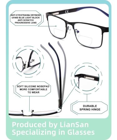 LianSan 2-Pack Bifocal Reading Glasses for Men & Women - Stylish Metal Frame Blue Light Blocking 2.0x Magnification (Black & Grey) - Perfect for Computer Use - Buy Online on GoSupps.com
