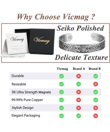 Vicmag Lymphatic Drainage Copper Bracelet for Men | 9X Ultra Strength Magnetic | 99.99% Pure Copper | Adjustable Size | Grey Celtic Knot 2 Design | Gift Box Included - Buy Online on GoSupps.com