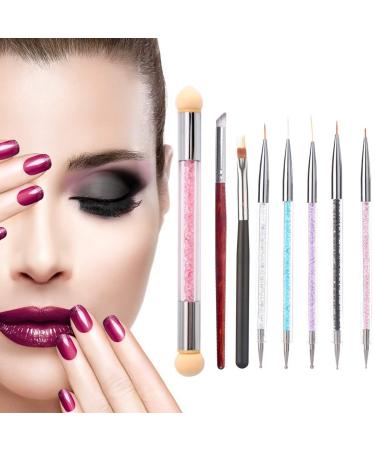 8 pieces nail brush set acrylic double end nail art brush set nail art sponge and dabbar nail art brush set nail art liner brush dotting tool for DIY nail art design