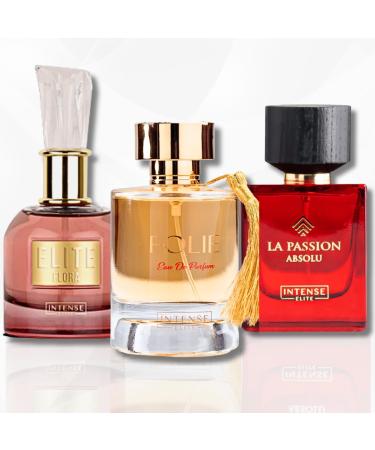 Arabian Perfumes for Women La Passion Absolu Folie Elite Flora (Pack of 3) Eau de Parfum Sprays 100ML (3.4 OZ) Luxurious & Floral Long-Lasting Perfume For Women Valentine s Day Gifts BUNDLE