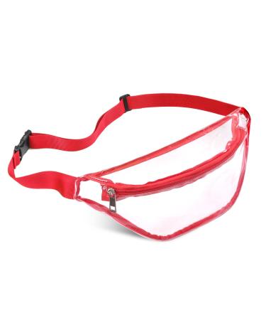 Clear Fanny Pack Women Waterproof Small Clear Waist Bag Cute Waist Pack with Adjustable Strap Clear Bag Stadium Approved Perfect for Concerts Hiking and Sports Events (Red)