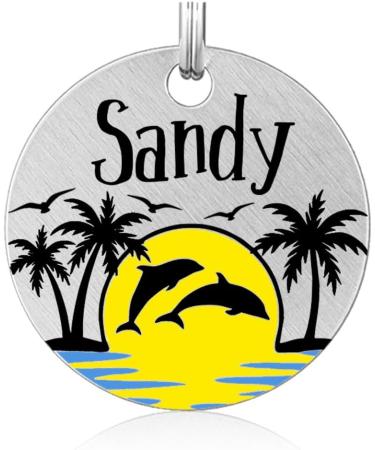 Personalized Stainless Steel Dog Tags with Engraving - Custom Animal Name Tags for Dogs & Cats - Unique Colored Dolphin Design - Buy Online on GoSupps.com