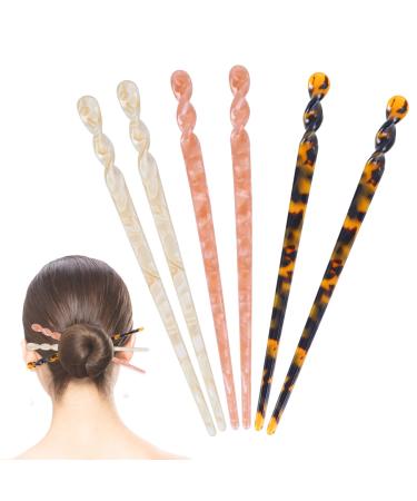 Sibba 6 pieces acetate hairsticks hair chips vintage style with leopard pattern tortober pattern hairstick headache retro hair jewelry pin long chinese hairpins for women and girls rose