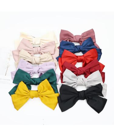 12-Pack Large Oversized Satin Hair Bows French Barrettes Clips - White Red Yellow Blue Black Hair Bow Ribbon Accessories for Women - Buy Online on GoSupps.com