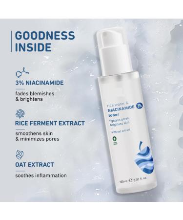 3% Nia cinamide tonic with rice water | Vitamin B3 with Japanese fermented rice water | For clear flawless radiant and hydrated skin | Refines and tightens pores | - Buy Online on GoSupps.com