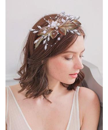 IYOU Bridal Wedding Headband Gold Flower Hair Bands Copper Wire Pearl Headpiece Bridesmaid Bride Hair Accessories for Women - Buy Online on GoSupps.com