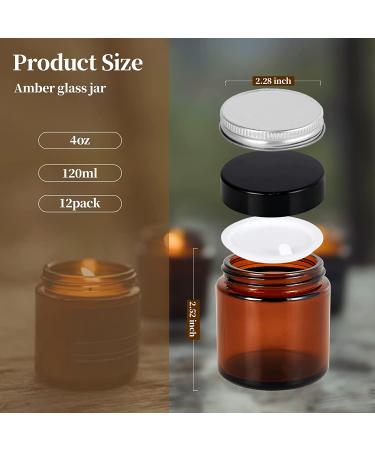 12 Pack 4oz Amber Glass Jars with Lids - Cosmetic Containers for Beauty Products, Lotions, Powders, Ointments & Spices - Buy Online on GoSupps.com