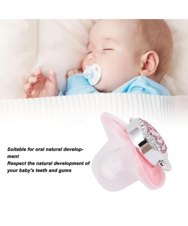 Bling Diamond Crown Pacifier Set with Chain Clip - Luxury Silicone Infant Nipple for Newborn Baby - Pink M Size Universal Pacifier - Buy Online on GoSupps.com