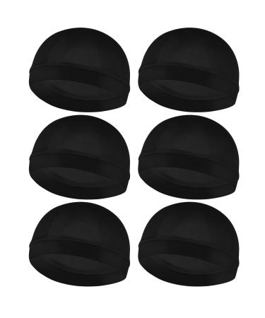 Molain 6Pcs Wave Cap for Men Silky Durags Elastic Band Wave Caps for 360 540 720 Waves Soft Breathable Satin Durag Unisex Adults Kids Skullies Beanies Hats Shower Cap Black 6PCS