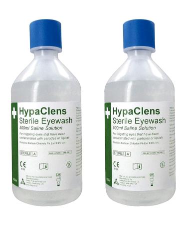 HypaClens Emergency Sterile Saline Solution Eye Wash Bottle (500 ml) - 0.9% Sodium Chloride Solution (Pack of 2) 500 ml (Pack of 2)