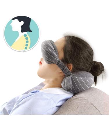 2 in 1 Portable Cotton Neck Pillow & Eye Mask - Light Gray Travel Cushion for Airplane Sleep & Relaxation - Buy Online on GoSupps.com