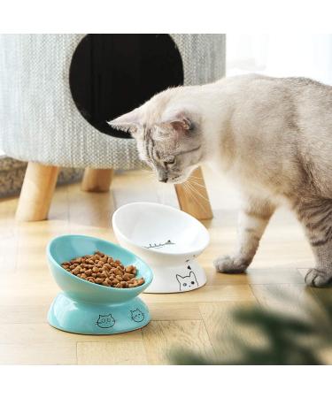 SWEEJAR Raised Ceramic Cat Bowl - 5 Inch Turquoise | Elevated Pet Dish for Dry Wet Food, Stress-Free Eating, Protects Cat's Spine | Dishwasher Safe - Buy Online on GoSupps.com