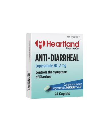 Heartland Pharma Loperamide Hydrochloride Anti-Diarrhea Medicine 2mg Caplet Blister Pack - Made in USA - (24 Count) Caplets 24 Count (Pack of 1)