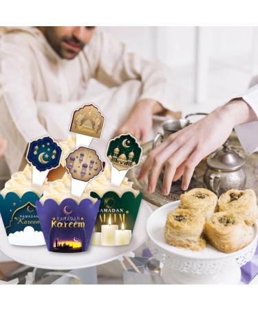 24 Sets Ramadan Cupcake Toppers and Wrappers Eid Mubarak Decorations Islamic Mosque Moon Star Cupcake Decorations Topper Cupcake Pick Liners for Islamic Muslim Theme Party Cake Decorations Supplies - Buy Online on GoSupps.com