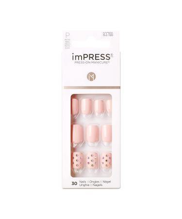 KISS imPRESS Press-On Manicure  Nail Kit  PureFit Technology  Petite Length Press-On Nails  Petite Secrets'  Includes Prep Pad  Mini Nail File  Cuticle Stick  and 30 Fake Nails