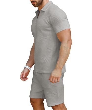 KUYIGO Men's Polo Shirt and Shorts Set - Summer Outfits | Casual Short Sleeve Polo Suit - Grey X-Large - Buy Online on GoSupps.com