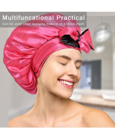 Satin Bonnet for Curly Hair Sleeping | Adjustable Silk Sleep Cap for Braids | Double Layer Hot Pink + Black Bonnet for Black Women - Buy Online on GoSupps.com