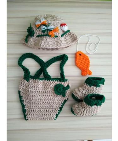 Pinbo Baby Photography Prop Crochet Fishing Fisherman Hat, Diaper, and Shoes Set - Buy Online on GoSupps.com