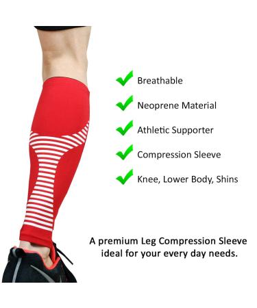 Gemx Calf Compression Sleeve - 1 Pair Breathable Neoprene Shin Sleeves for Running & Cycling - Red - Medium - Buy Online on GoSupps.com