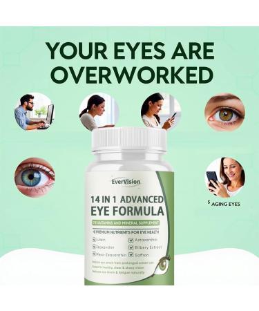 EVERVISION 14 in 1 Advanced Eye Formula 2 Pack Eye Vitamin and Mineral Supplement with Lutein Zinc Zeaxanthin & Bilberry Extract for Vision Care 120 Capsules - Buy Online on GoSupps.com