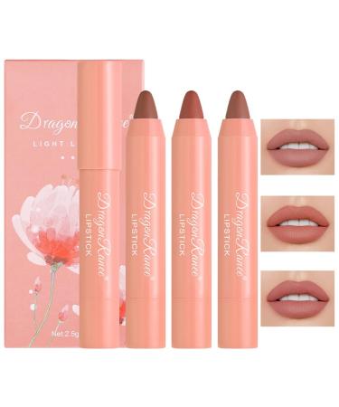 AKARY Waterproof 3 Pcs Nude Matte Lipstick Set Natural Nude Lipstick Velvet Air Moisture Smooth Crayon Lip Stain Matte Lipstick 24 Hour Long Lasting Lip Gloss Lipstick for Women Makeup Set C