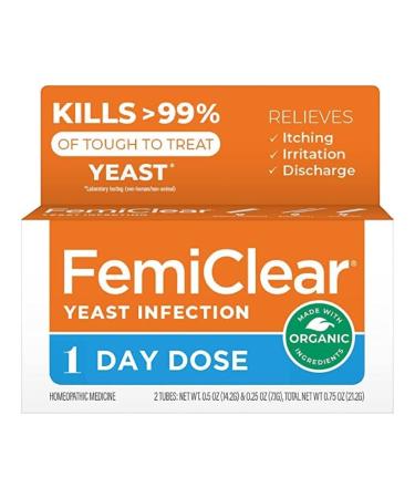 FemiClear 1-Day Dose Yeast Infection | All-Natural Yeast Infection Relief | Homeopathic Solution for Feminine Health | 0.25oz Yeast Infection Ointment 1 Applicator and 0.5oz Itch Relief Ointment