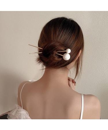 3 Pcs Minimalist Pearl Hair Pins | Metal Hair Stick for Women and Girls - Buy Online on GoSupps.com