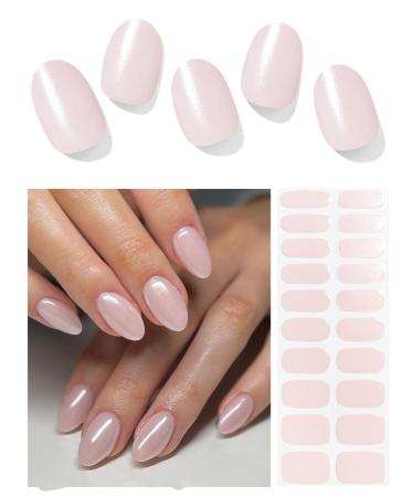 Semi Cured Gel Nail Strips (Glazed Donut Pink)-20 PCS Pearl Chrome Gel Nail Stickers | Works With UV Light | Gel Nail Wraps Salon Quality & Easy To Use
