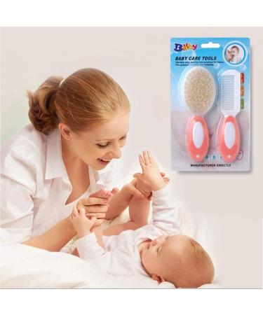Baby Hair Brush and Comb Set for Newborns & Toddlers | Soft Goat Bristles with Silicone Cradle Cap Brush | Ideal for Cradle Cap | Perfect Baby Registry Gift - Pink - Buy Online on GoSupps.com