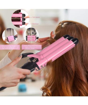 Buy Pink 1 Inch Hair Curling Iron - Ceramic Tourmaline Triple Barrels Adjustable Temperature Quick Heat Up International Shipping Available - Buy Online on GoSupps.com