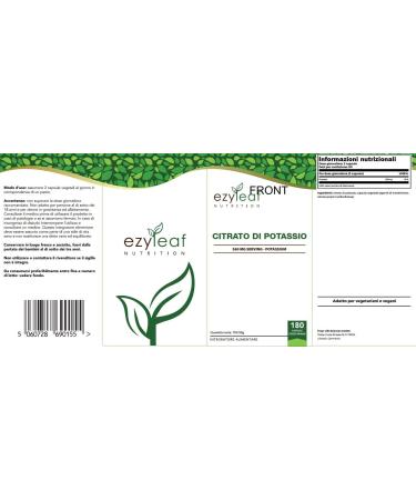 Ezyleaf Nutrition Potassium Citrate Capsules | 180 High Strength 1000mg Potassium Citrate | Clean Formula | Potassium Supplements - Buy Online on GoSupps.com