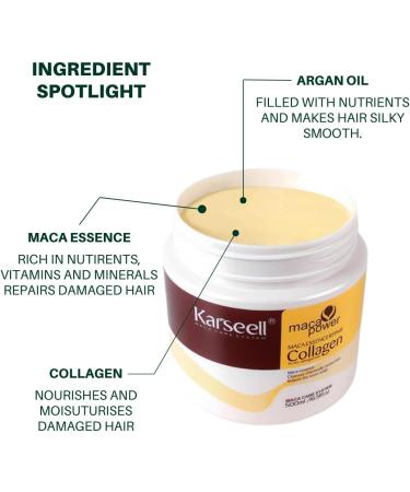 Maca Power Hair Collagen Treatment Natural Argan Oil Hair Mask Deep conditioning for Dry Damaged Hair All Hair Type 16.9 Oz 500ml - Buy Online on GoSupps.com