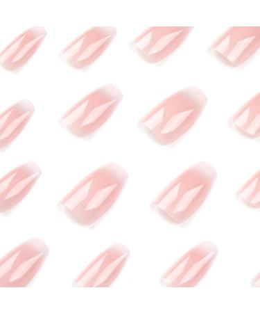 Buy Medium Length Nude French Tip Press On Nails | Glossy Pink White Gradient | Reusable Acrylic False Nails for Women | 24pcs Manicure Set - Buy Online on GoSupps.com